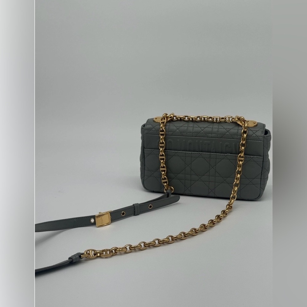 Dior Caro Small Stone Gray Cannage Calfskin Leather Shoulder Bag - Picture 6 of 15